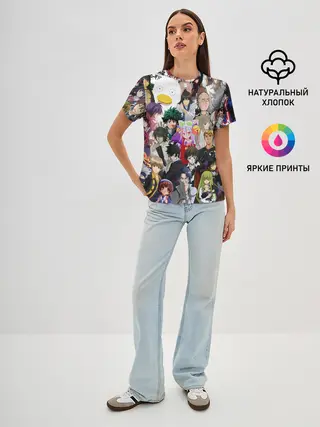 Женская базовая футболка / Кавалькада персонажей из аниме