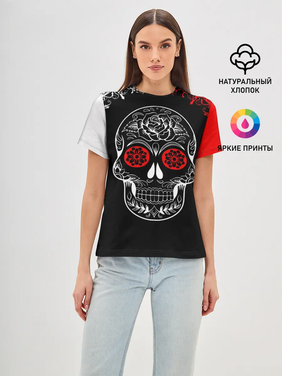Женская базовая футболка / Red White Skull - Череп
