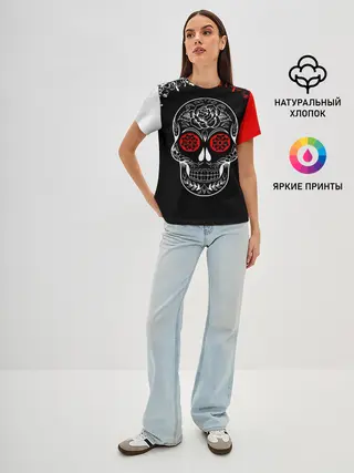 Женская базовая футболка / Red White Skull - Череп