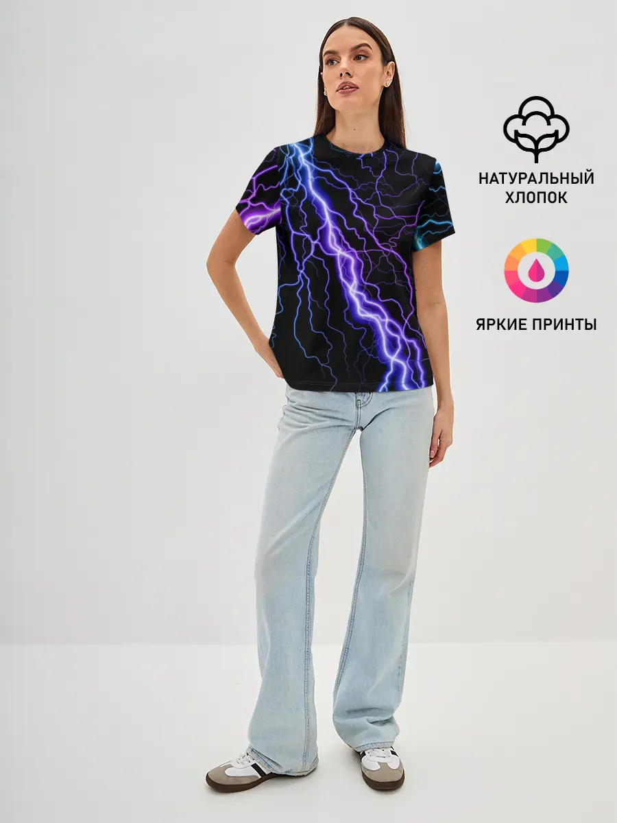 Женская базовая футболка / НЕОНОВАЯ МОЛНИЯ / ГРОЗА