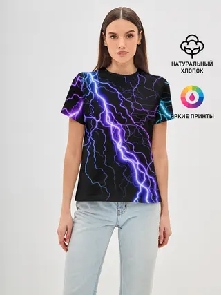 Женская базовая футболка / НЕОНОВАЯ МОЛНИЯ / ГРОЗА