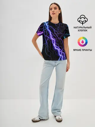 Женская базовая футболка / НЕОНОВАЯ МОЛНИЯ / ГРОЗА
