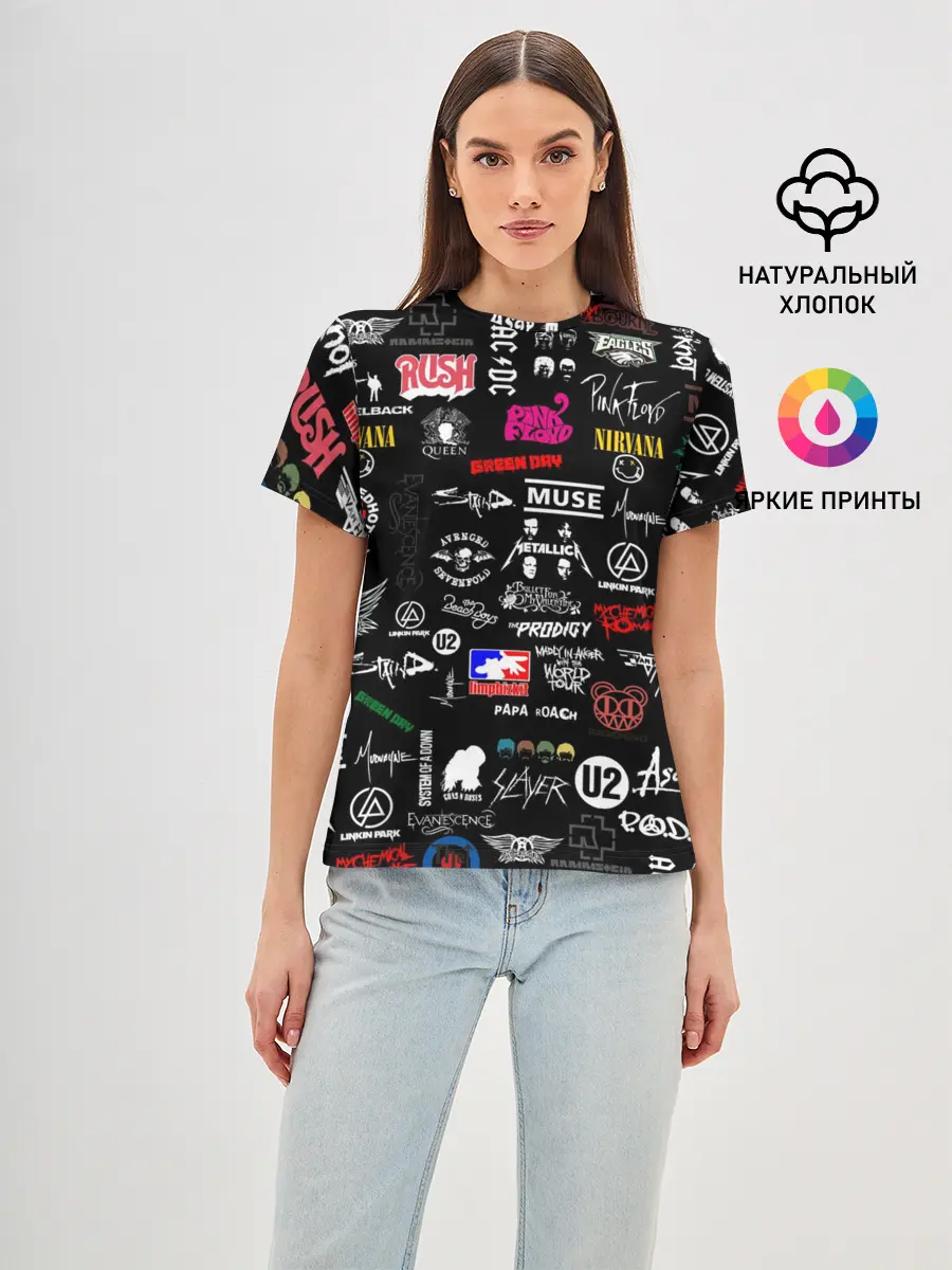 Женская базовая футболка / ЛОГОТИПЫ РОК ГРУПП | PATTERN