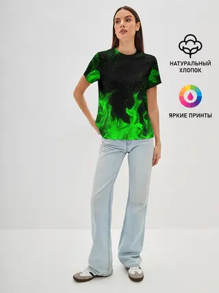 Женская базовая футболка / ЗЕЛЁНЫЙ ОГОНЬ | GREEN FIRE
