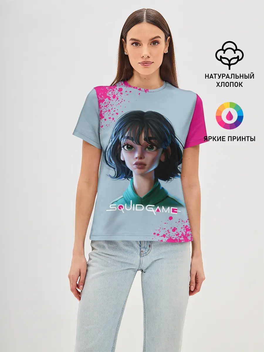 Женская базовая футболка / 067 | Розовые брызги