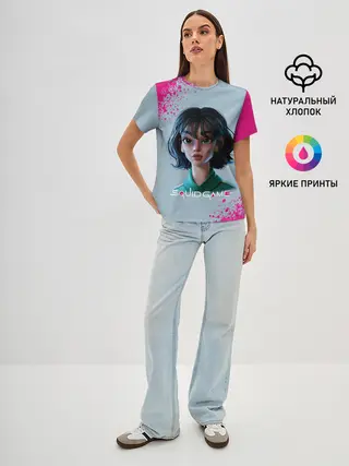 Женская базовая футболка / 067 | Розовые брызги