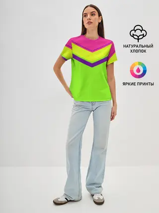 Женская базовая футболка / Цветные треугольники_ салатовы