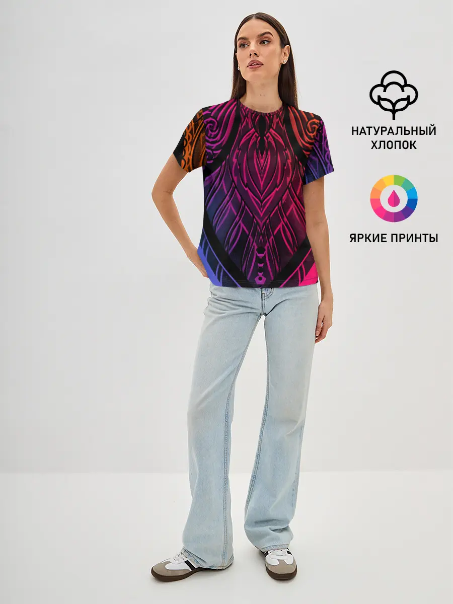 Женская базовая футболка / Фиолетовый узор 3D