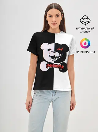 Женская базовая футболка / MONOKUMA / МОНОКУМА GLITCH