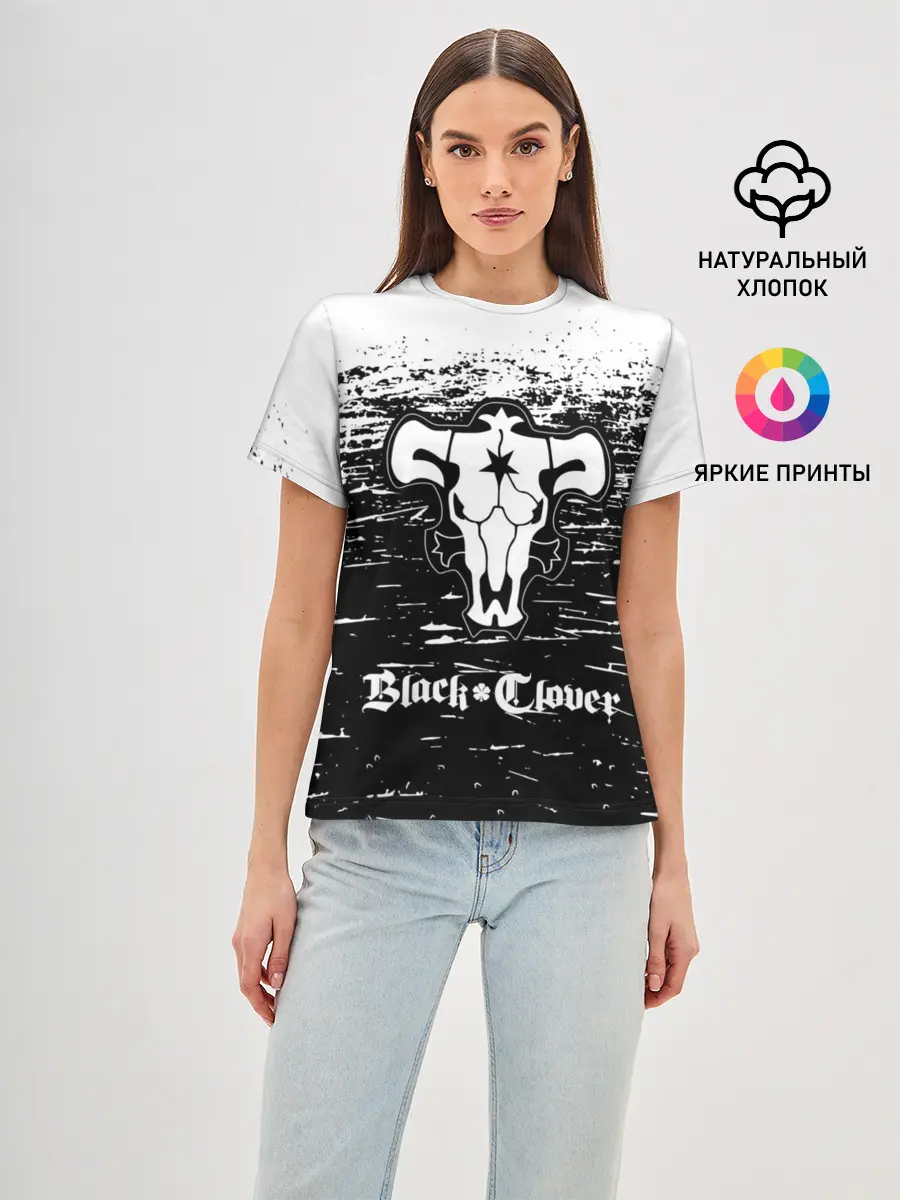 Женская базовая футболка / Чёрный клевер: Бык.