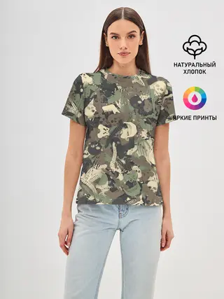 Женская базовая футболка / Камуфляж с костями