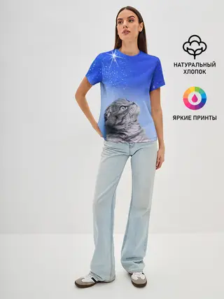 Женская базовая футболка / Кот и космос