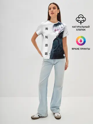 Женская базовая футболка / Kaneki Ken белая акварель