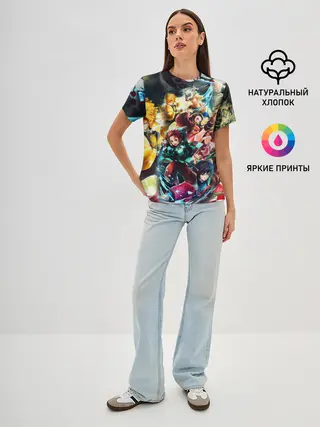 Женская базовая футболка / КЛИНОК РАССЕКАЮЩИЙ ДЕМОНОВ ПЕРСОНАЖИ