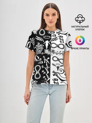 Женская базовая футболка / ТОКИЙСКИЕ МСТИТЕЛИ ЛОГОБОМБИНГ ЧБ