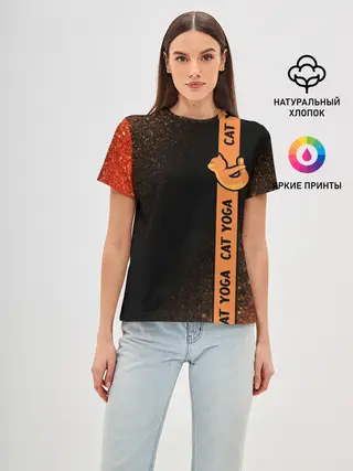 Женская базовая футболка / Йога Кошка - Шум