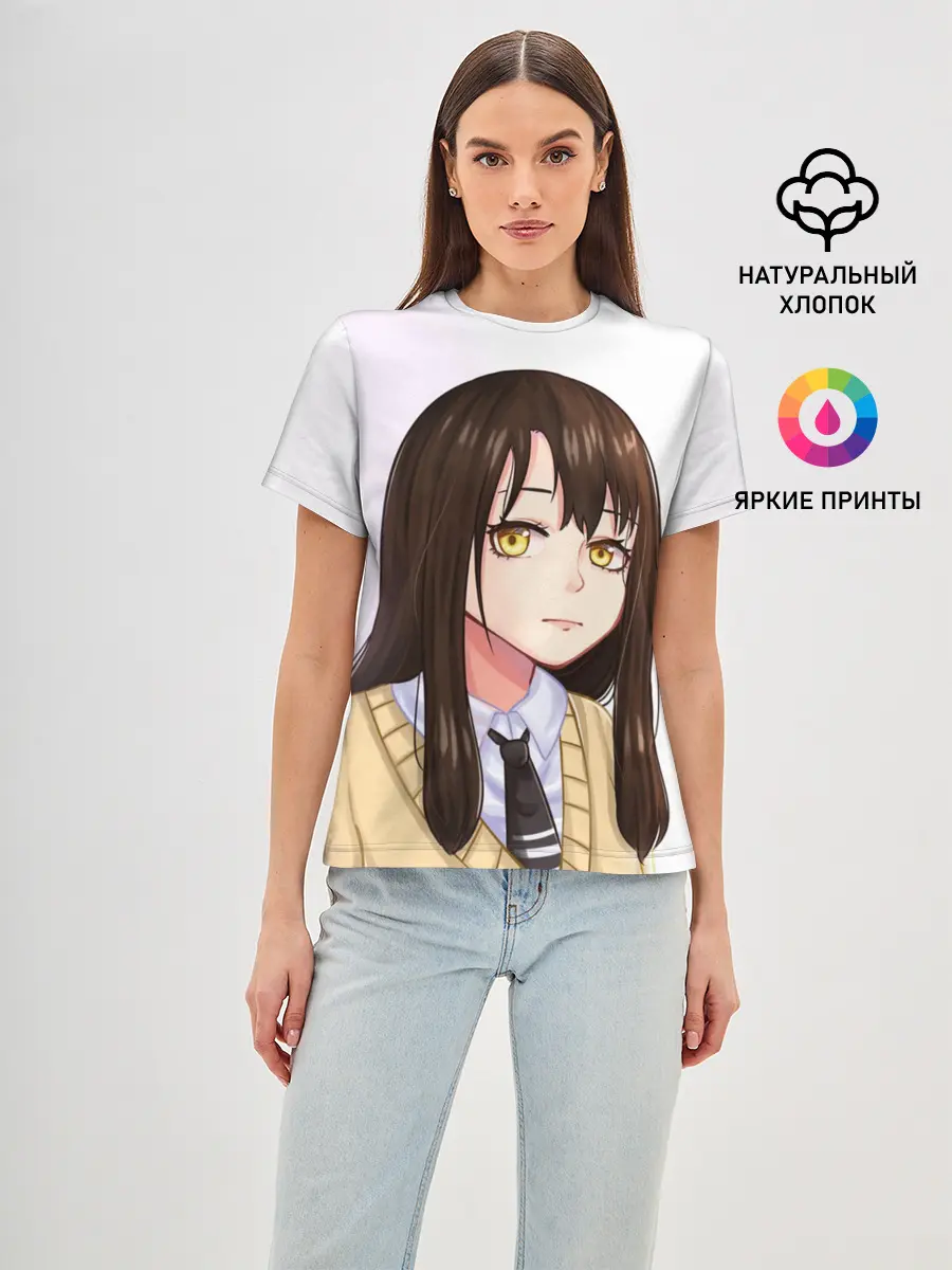 Женская базовая футболка / Девочка, которая видит это Мико Ёцуя