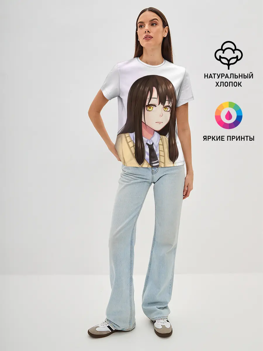 Женская базовая футболка / Девочка, которая видит это Мико Ёцуя