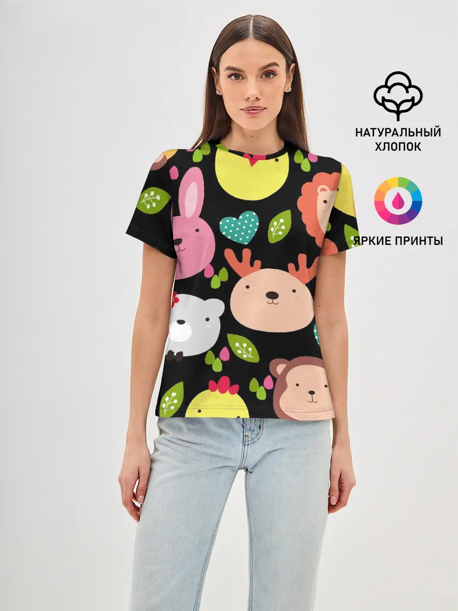 Женская базовая футболка / Головы милых животных