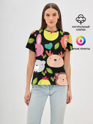 Женская базовая футболка / Головы милых животных