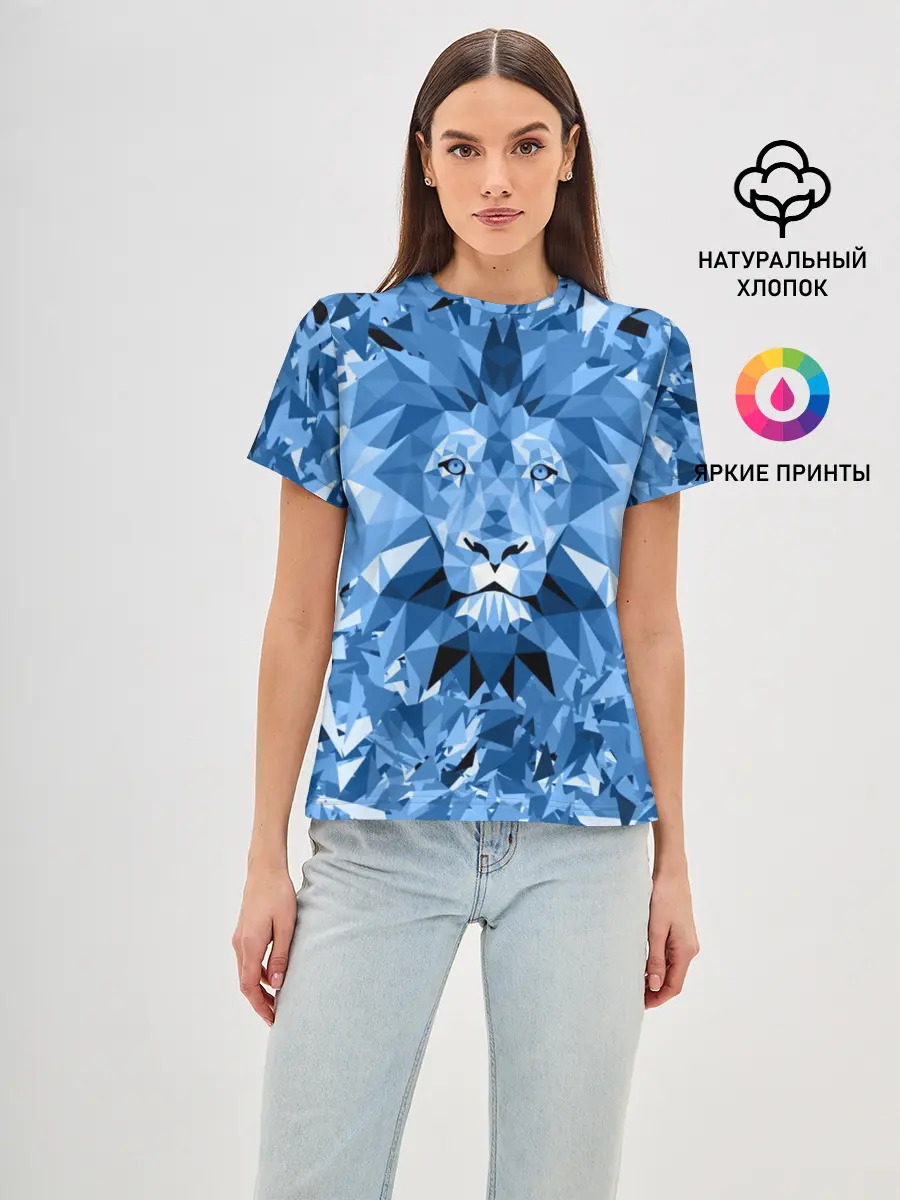 Женская базовая футболка / Сине-бело-голубой лев