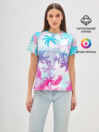 Женская базовая футболка / НЕОНОВЫЕ ПАЛЬМЫ