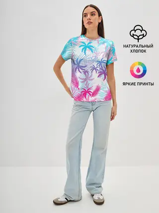 Женская базовая футболка / НЕОНОВЫЕ ПАЛЬМЫ