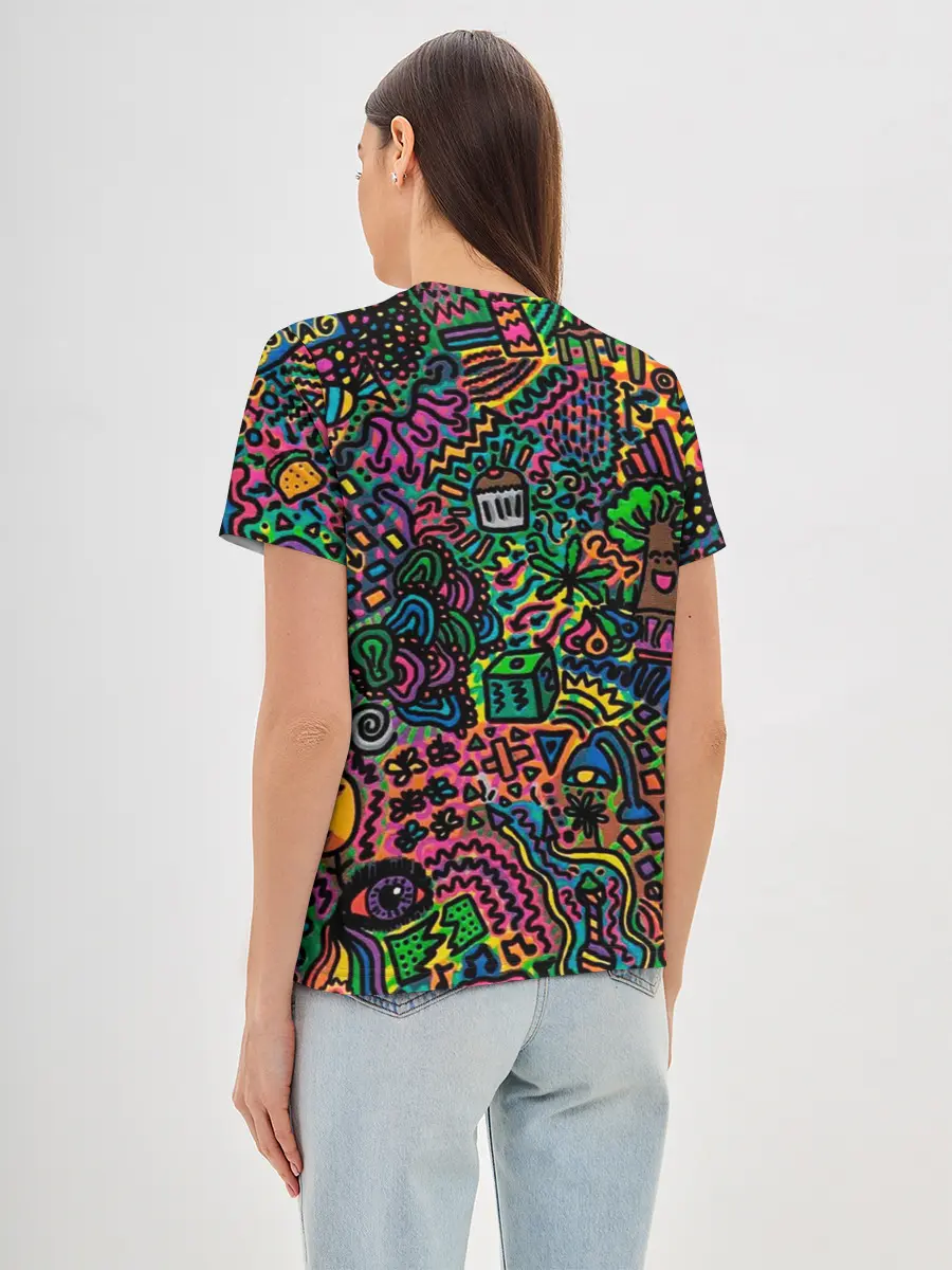 Женская базовая футболка / Кислотные узоры психоделика