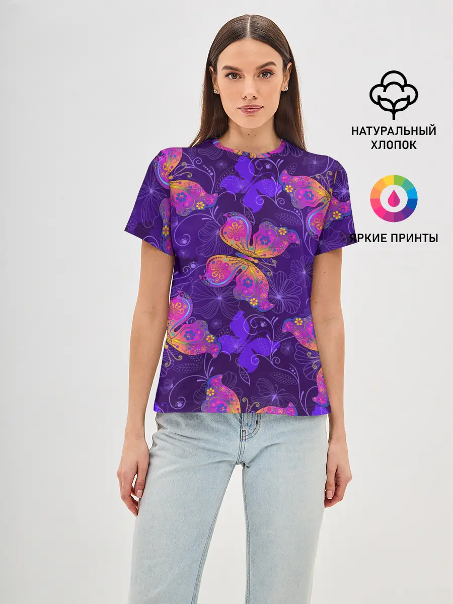 Женская базовая футболка / БАБОЧКИ ПАТТЕРН | BUTTERFLY PATTERN