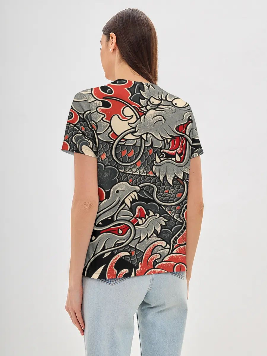 Женская базовая футболка / Dsquared tatoo DRAGON