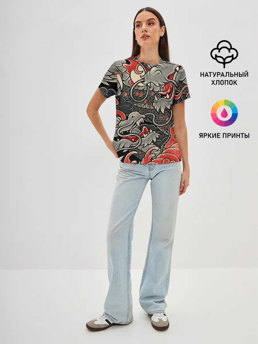 Женская базовая футболка / Dsquared tatoo DRAGON