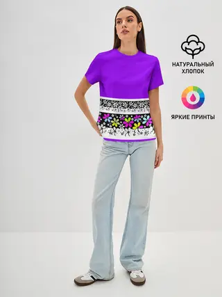 Женская базовая футболка / Яркий фиолетовый цветочный