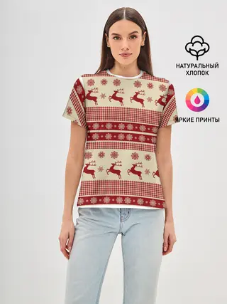 Женская базовая футболка / Новогодние Олени!