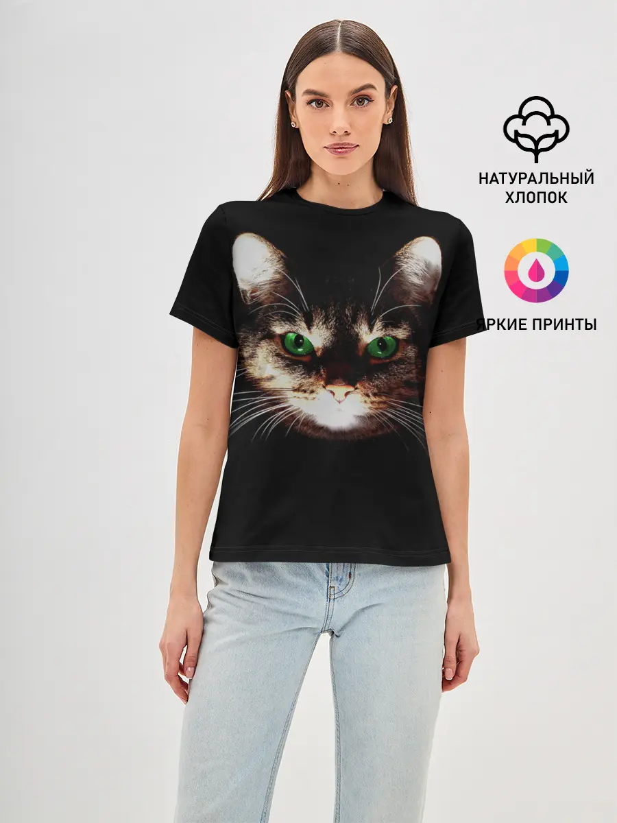 Женская базовая футболка / Зеленоглазый кот