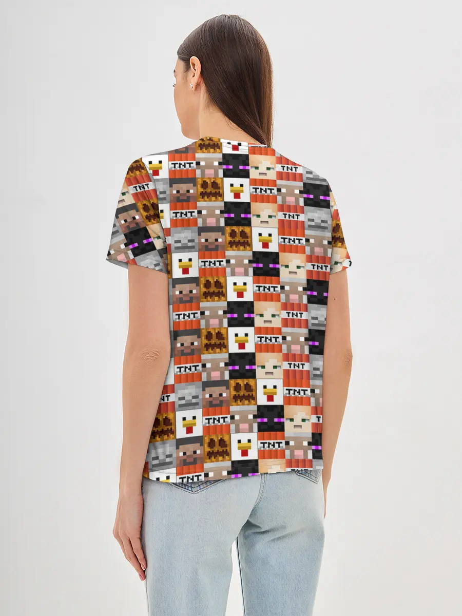 Женская базовая футболка / MINECRAFT КУБИКИ ПЕРСОНАЖИ