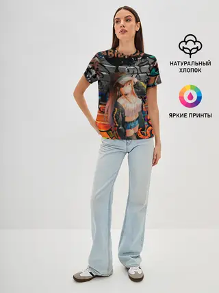 Женская базовая футболка / Anime Girl with Graffiti