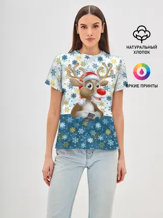 Женская базовая футболка / Весёлый Оленёнок
