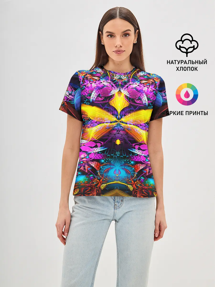 Женская базовая футболка / ФРАКТАЛЬНЫЕ ЦВЕТЫ