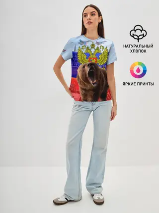 Женская базовая футболка / Русский медведь и герб