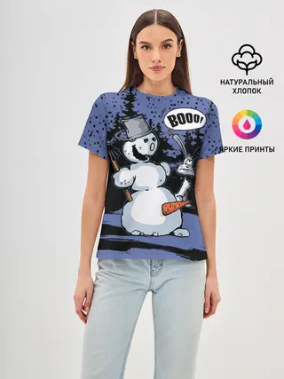 Женская базовая футболка / Снеговик на Хэллоуин