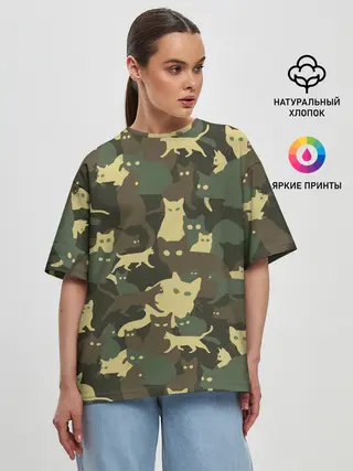 Женская футболка оверсайз / Кошачий камуфляж