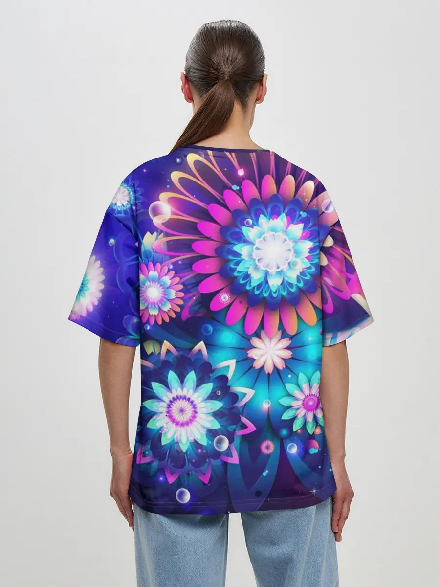 Женская футболка оверсайз / Неоновые Цветы