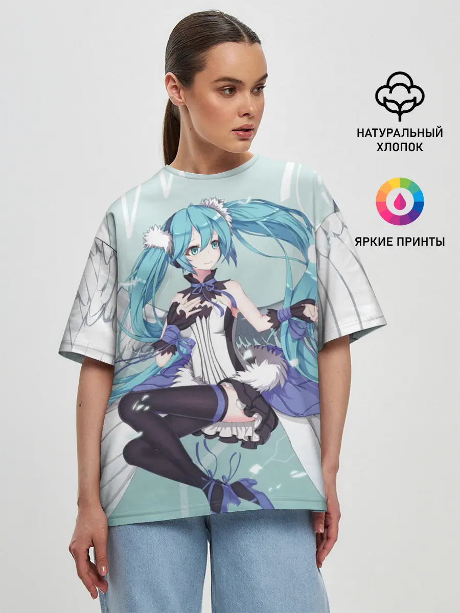 Женская футболка оверсайз / Хацуне Мику с крыльями