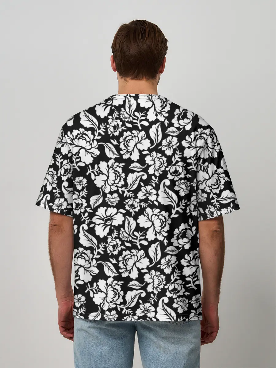 Мужская футболка оверсайз / White flowers