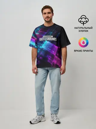 Мужская футболка оверсайз / Pubg neon style 2019
