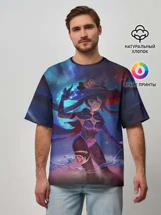 Мужская футболка оверсайз / Mona | Genshin Impact | Геншин Импакт