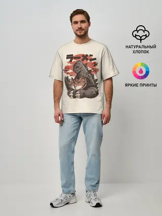 Мужская футболка оверсайз / GODZILLA КУШАЕТ | ГОДЗИЛЛА