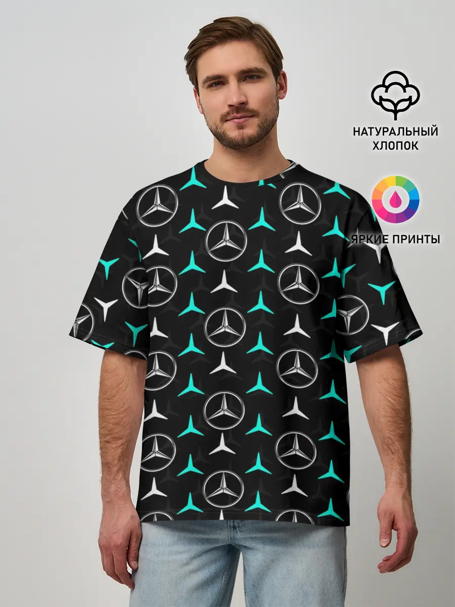 Мужская футболка оверсайз / MERCEDES BENZ УЗОР
