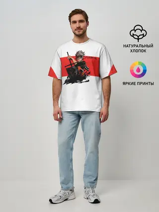 Мужская футболка оверсайз / Чёрный клевер Аста красная полоса