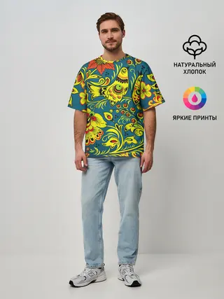 Мужская футболка оверсайз / Хохлома